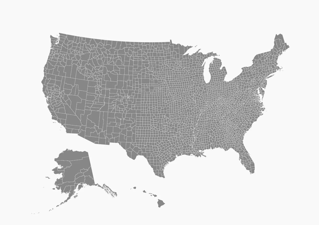 map of counties across the United States