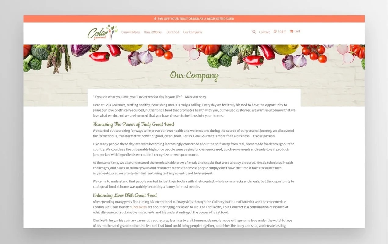 Cola Gourmet "Our Company" page