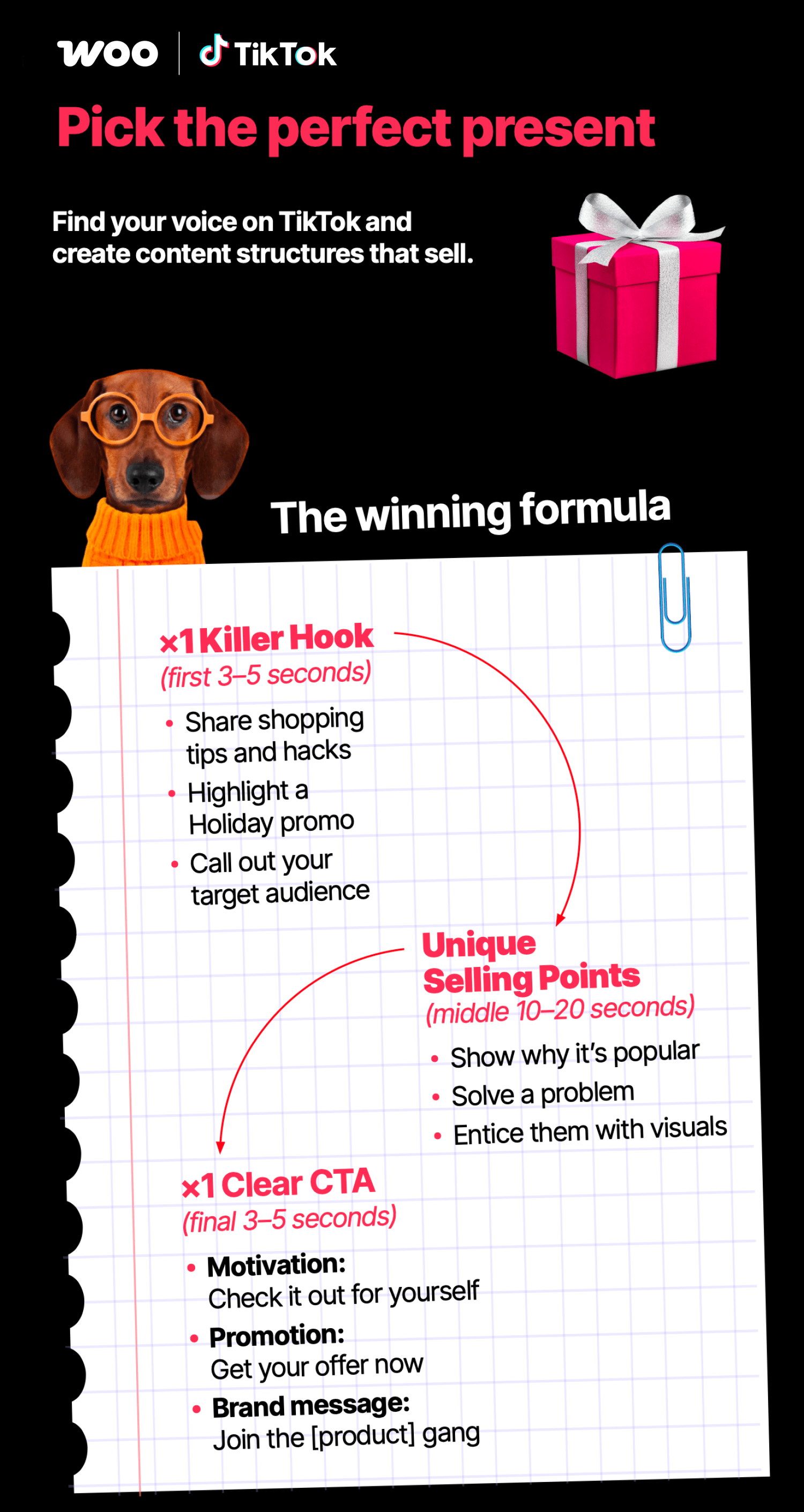 Help your WooCommerce store succeed on TikTok with a great hook, unique selling points, and a clear CTA.