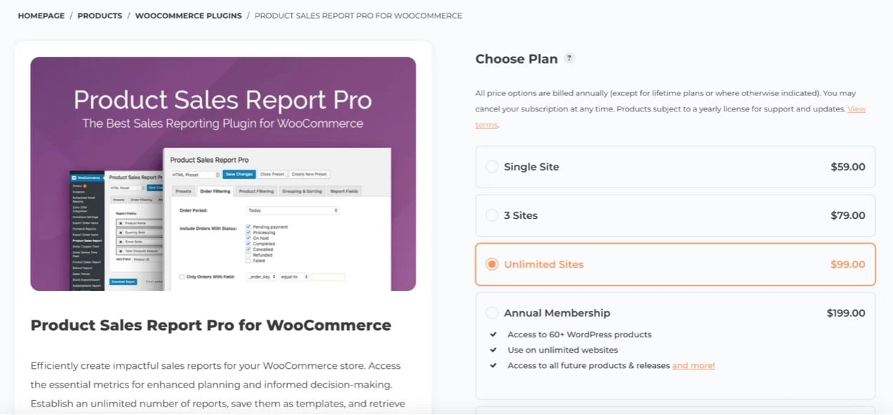 Product Sales Report Pro plugin in the WooCommerce product marketplace.