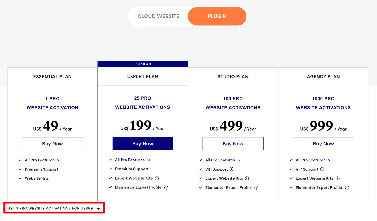 Elementor pricing