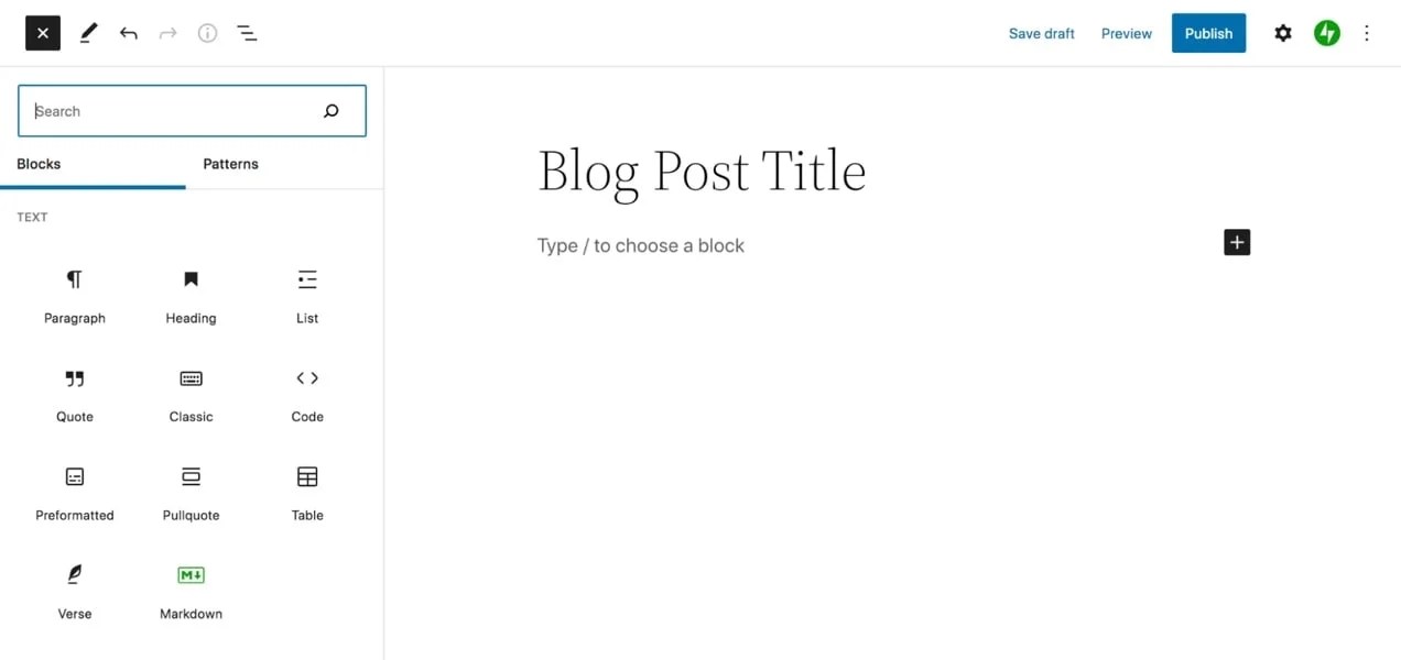 the WordPress block editor in action