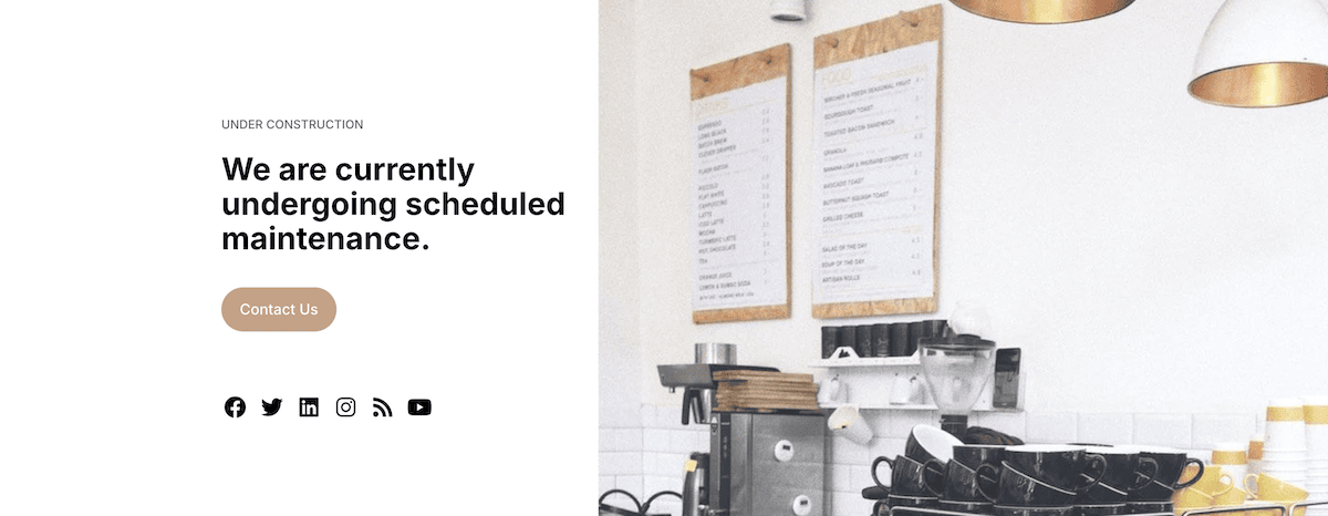 A SeedProd template for a restaurant's maintenance page.