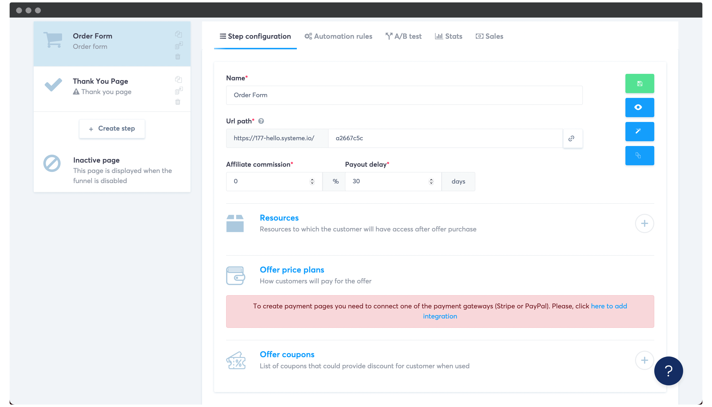 Customizing a Systeme sales funnel.